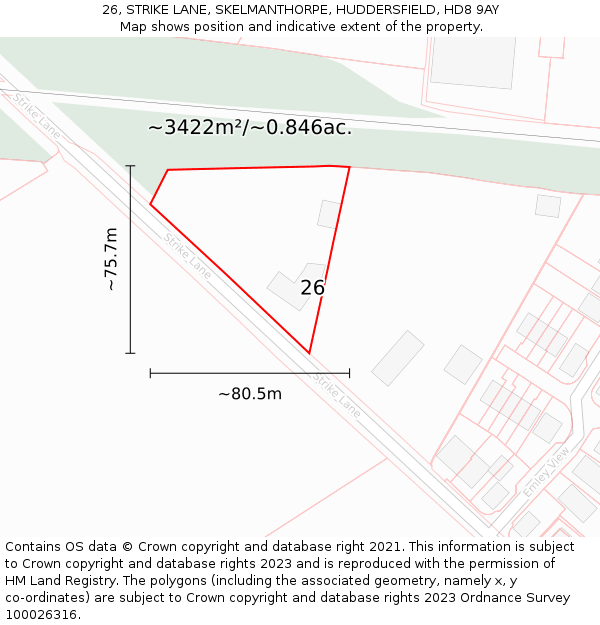 26, STRIKE LANE, SKELMANTHORPE, HUDDERSFIELD, HD8 9AY: Plot and title map