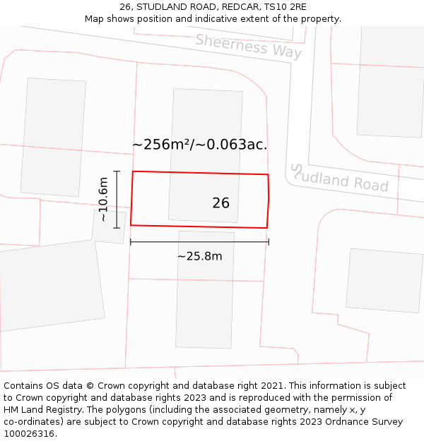 26, STUDLAND ROAD, REDCAR, TS10 2RE: Plot and title map