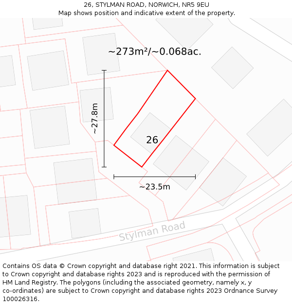 26, STYLMAN ROAD, NORWICH, NR5 9EU: Plot and title map