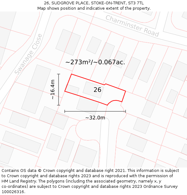26, SUDGROVE PLACE, STOKE-ON-TRENT, ST3 7TL: Plot and title map