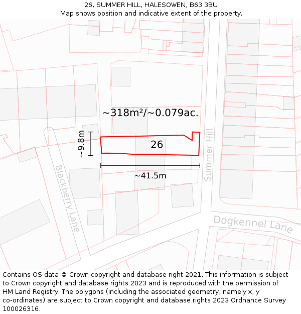 26, SUMMER HILL, HALESOWEN, B63 3BU: Plot and title map