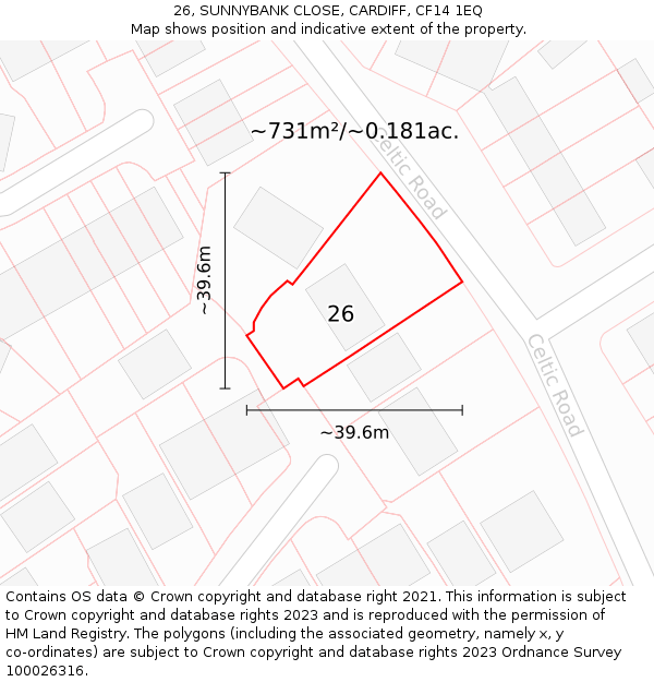 26, SUNNYBANK CLOSE, CARDIFF, CF14 1EQ: Plot and title map