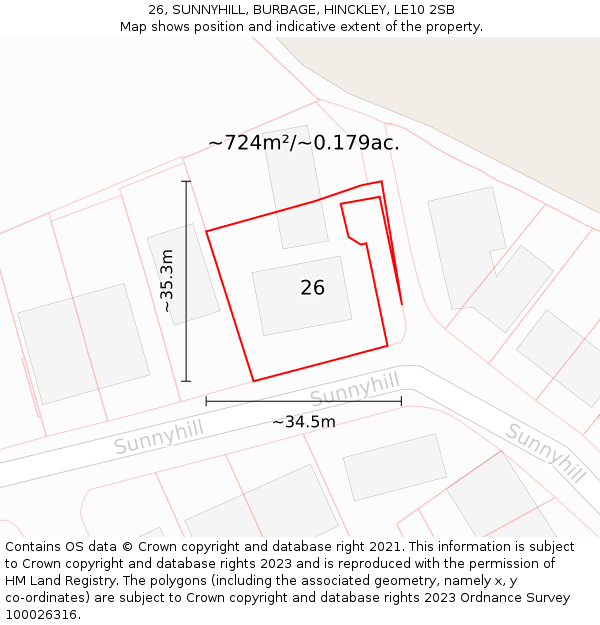 26, SUNNYHILL, BURBAGE, HINCKLEY, LE10 2SB: Plot and title map