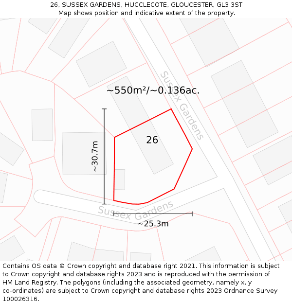 26, SUSSEX GARDENS, HUCCLECOTE, GLOUCESTER, GL3 3ST: Plot and title map