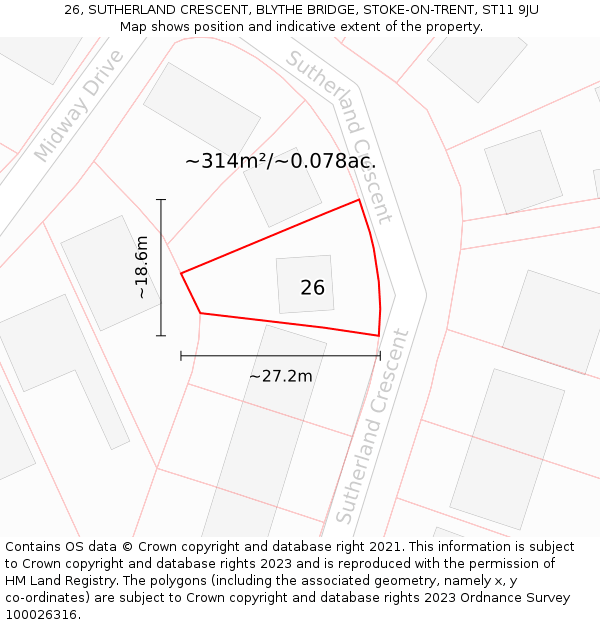 26, SUTHERLAND CRESCENT, BLYTHE BRIDGE, STOKE-ON-TRENT, ST11 9JU: Plot and title map