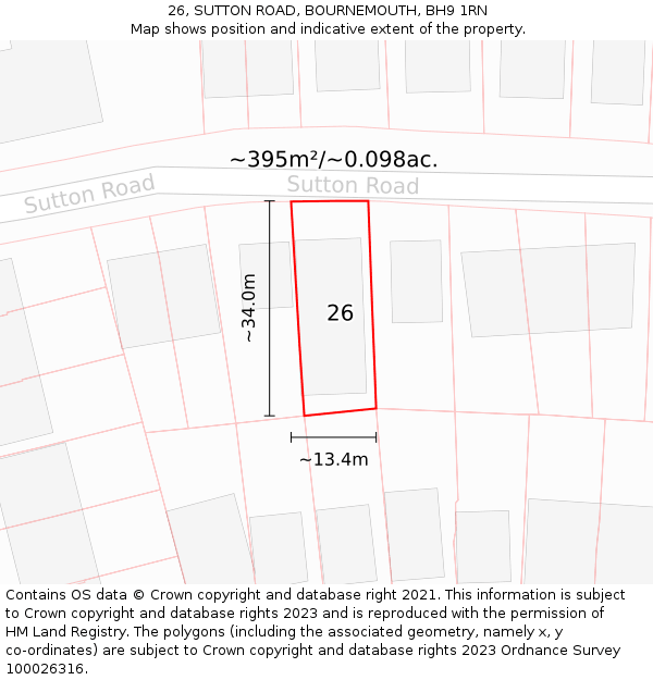 26, SUTTON ROAD, BOURNEMOUTH, BH9 1RN: Plot and title map