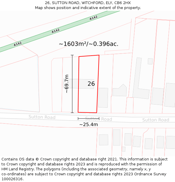 26, SUTTON ROAD, WITCHFORD, ELY, CB6 2HX: Plot and title map