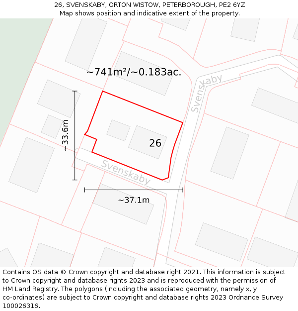 26, SVENSKABY, ORTON WISTOW, PETERBOROUGH, PE2 6YZ: Plot and title map