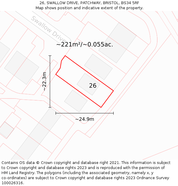 26, SWALLOW DRIVE, PATCHWAY, BRISTOL, BS34 5RF: Plot and title map