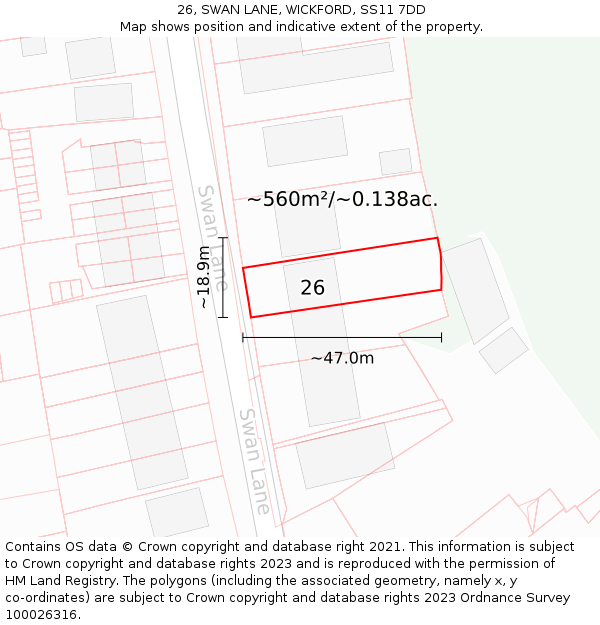 26, SWAN LANE, WICKFORD, SS11 7DD: Plot and title map