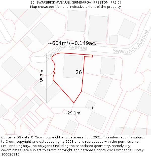 26, SWARBRICK AVENUE, GRIMSARGH, PRESTON, PR2 5JJ: Plot and title map