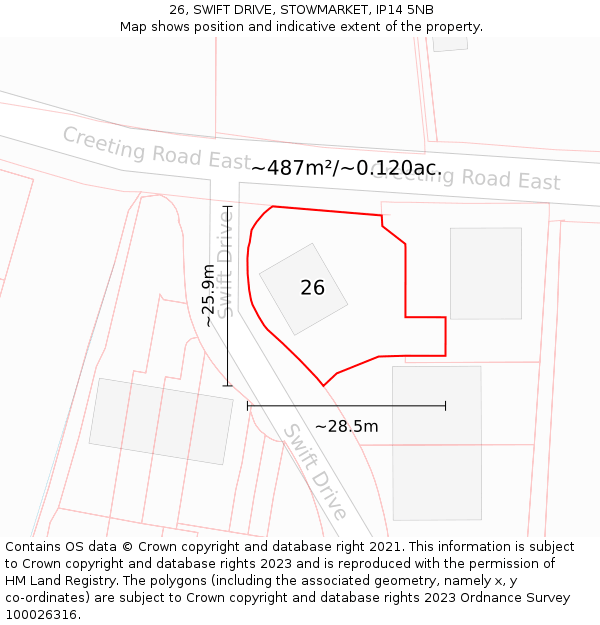 26, SWIFT DRIVE, STOWMARKET, IP14 5NB: Plot and title map