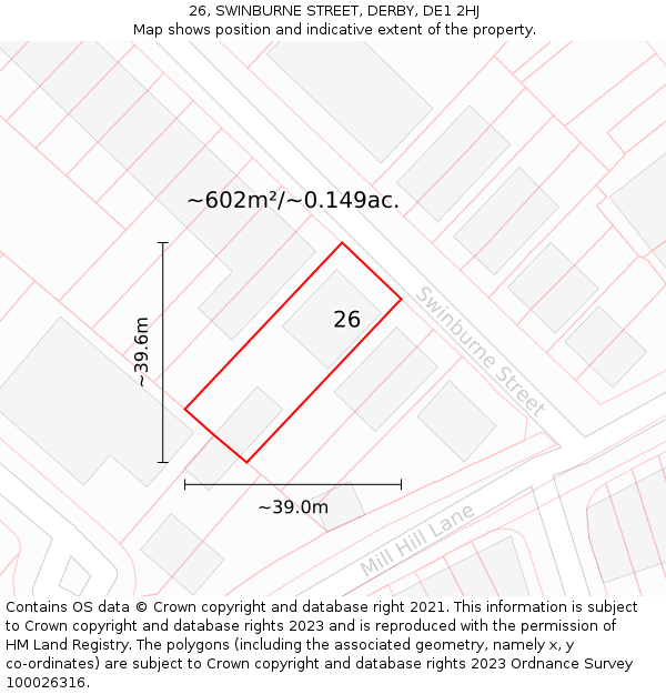 26, SWINBURNE STREET, DERBY, DE1 2HJ: Plot and title map