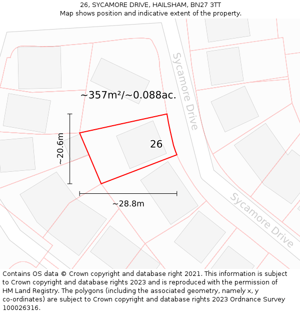 26, SYCAMORE DRIVE, HAILSHAM, BN27 3TT: Plot and title map
