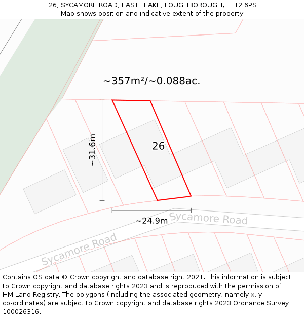 26, SYCAMORE ROAD, EAST LEAKE, LOUGHBOROUGH, LE12 6PS: Plot and title map