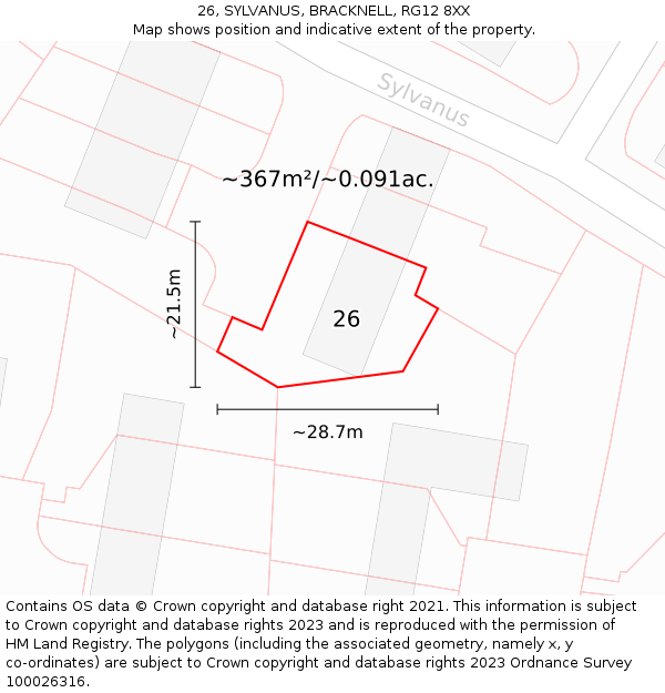 26, SYLVANUS, BRACKNELL, RG12 8XX: Plot and title map