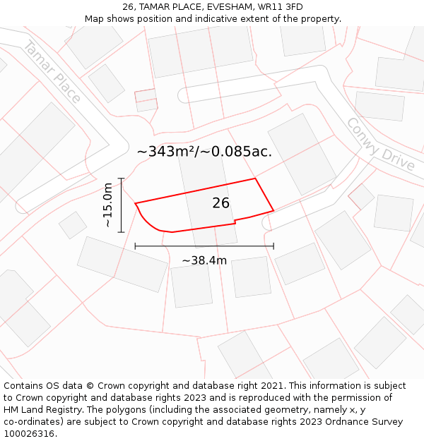 26, TAMAR PLACE, EVESHAM, WR11 3FD: Plot and title map