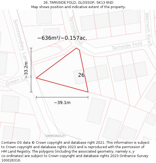 26, TARNSIDE FOLD, GLOSSOP, SK13 6ND: Plot and title map