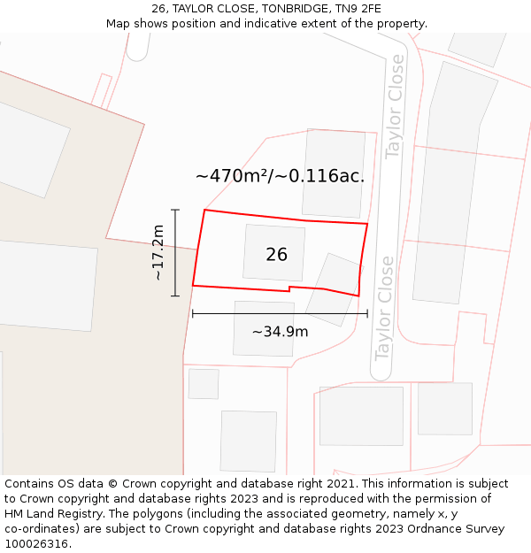 26, TAYLOR CLOSE, TONBRIDGE, TN9 2FE: Plot and title map