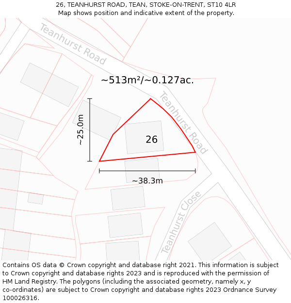 26, TEANHURST ROAD, TEAN, STOKE-ON-TRENT, ST10 4LR: Plot and title map