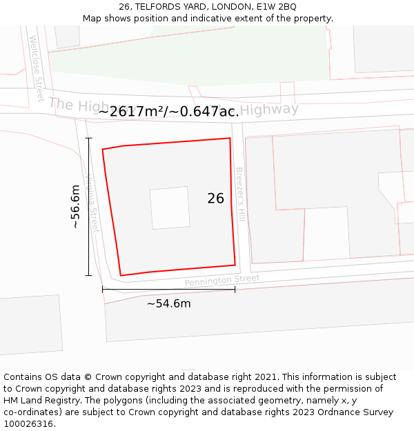 26, TELFORDS YARD, LONDON, E1W 2BQ: Plot and title map