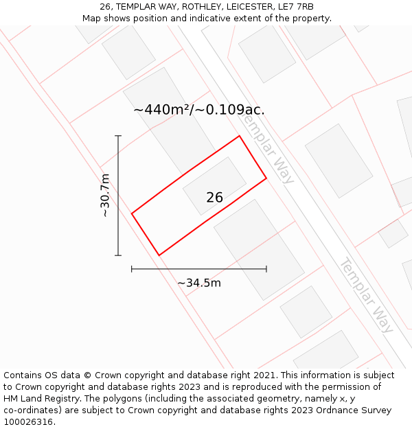 26, TEMPLAR WAY, ROTHLEY, LEICESTER, LE7 7RB: Plot and title map