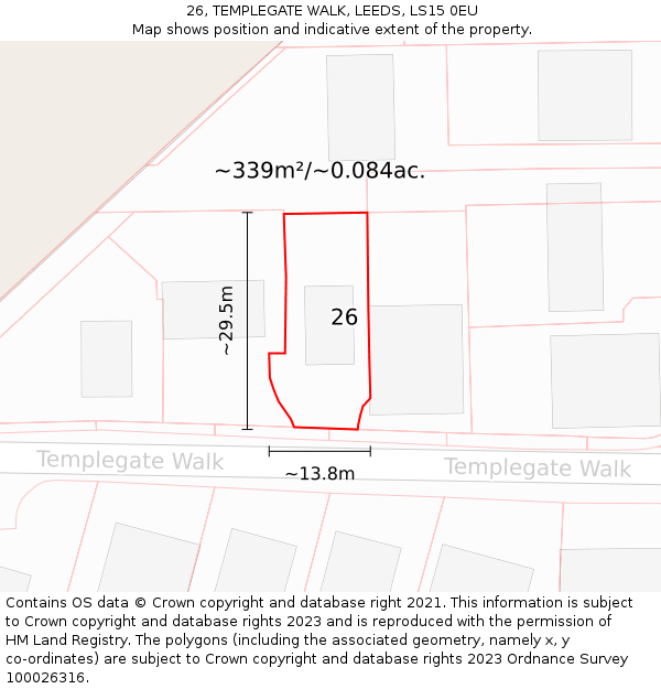 26, TEMPLEGATE WALK, LEEDS, LS15 0EU: Plot and title map