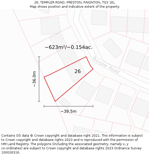 26, TEMPLER ROAD, PRESTON, PAIGNTON, TQ3 1EL: Plot and title map