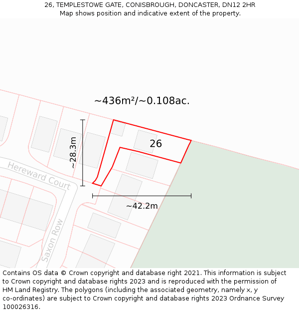 26, TEMPLESTOWE GATE, CONISBROUGH, DONCASTER, DN12 2HR: Plot and title map