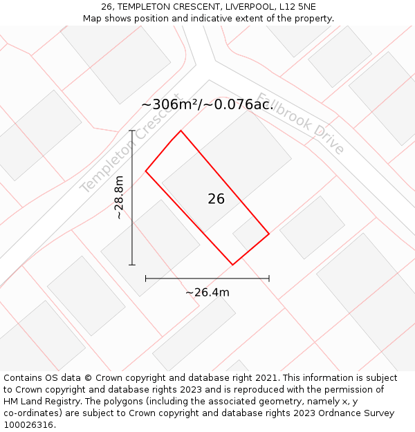 26, TEMPLETON CRESCENT, LIVERPOOL, L12 5NE: Plot and title map