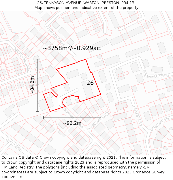 26, TENNYSON AVENUE, WARTON, PRESTON, PR4 1BL: Plot and title map
