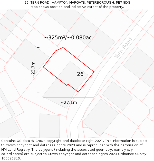 26, TERN ROAD, HAMPTON HARGATE, PETERBOROUGH, PE7 8DG: Plot and title map