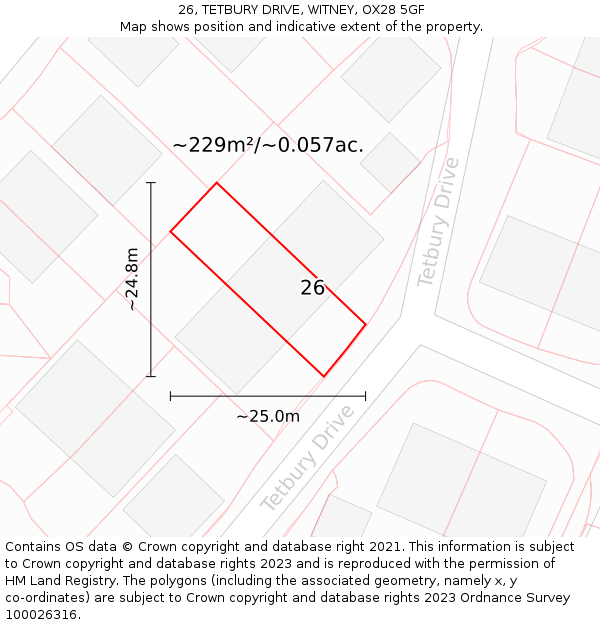 26, TETBURY DRIVE, WITNEY, OX28 5GF: Plot and title map