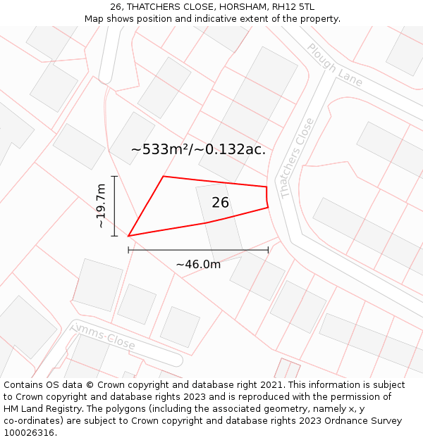 26, THATCHERS CLOSE, HORSHAM, RH12 5TL: Plot and title map