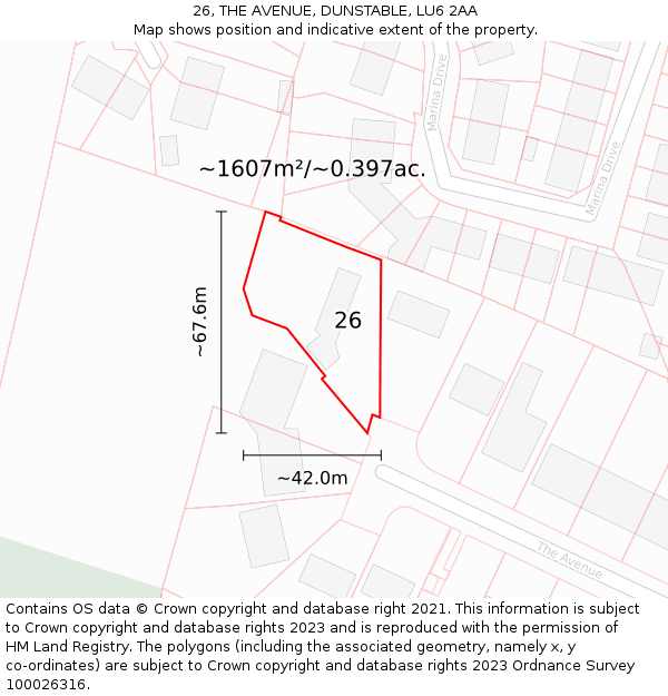 26, THE AVENUE, DUNSTABLE, LU6 2AA: Plot and title map
