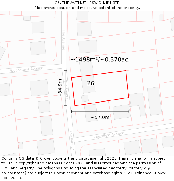 26, THE AVENUE, IPSWICH, IP1 3TB: Plot and title map
