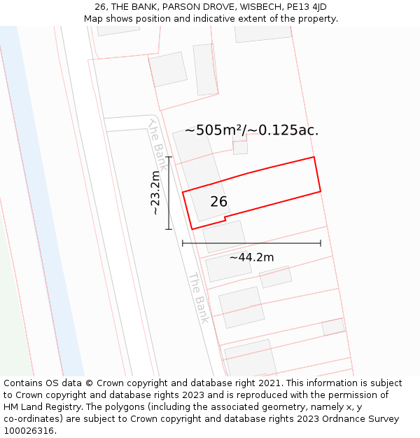 26, THE BANK, PARSON DROVE, WISBECH, PE13 4JD: Plot and title map