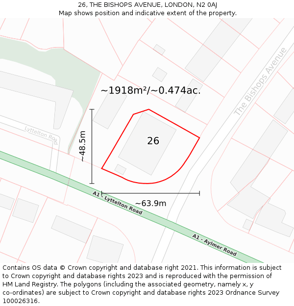 26, THE BISHOPS AVENUE, LONDON, N2 0AJ: Plot and title map