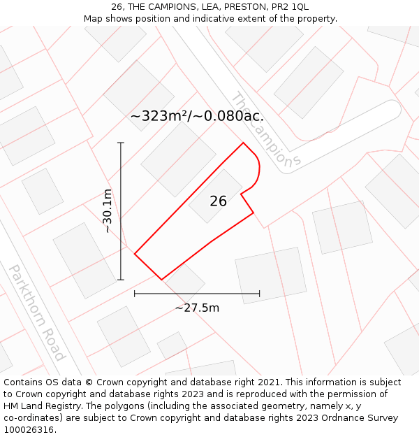 26, THE CAMPIONS, LEA, PRESTON, PR2 1QL: Plot and title map