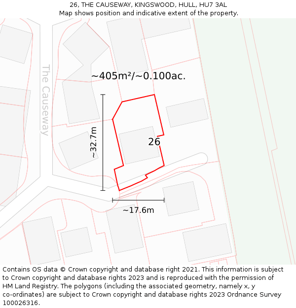 26, THE CAUSEWAY, KINGSWOOD, HULL, HU7 3AL: Plot and title map
