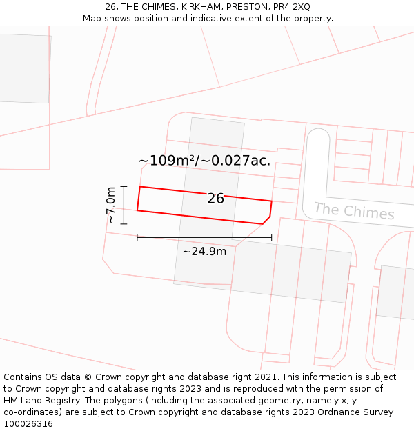 26, THE CHIMES, KIRKHAM, PRESTON, PR4 2XQ: Plot and title map