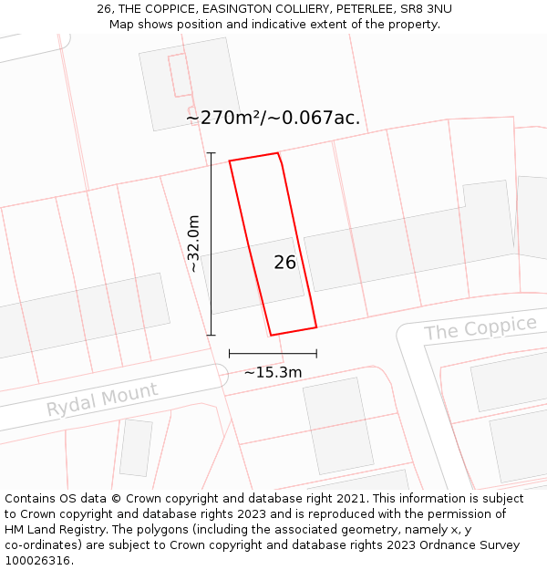26, THE COPPICE, EASINGTON COLLIERY, PETERLEE, SR8 3NU: Plot and title map