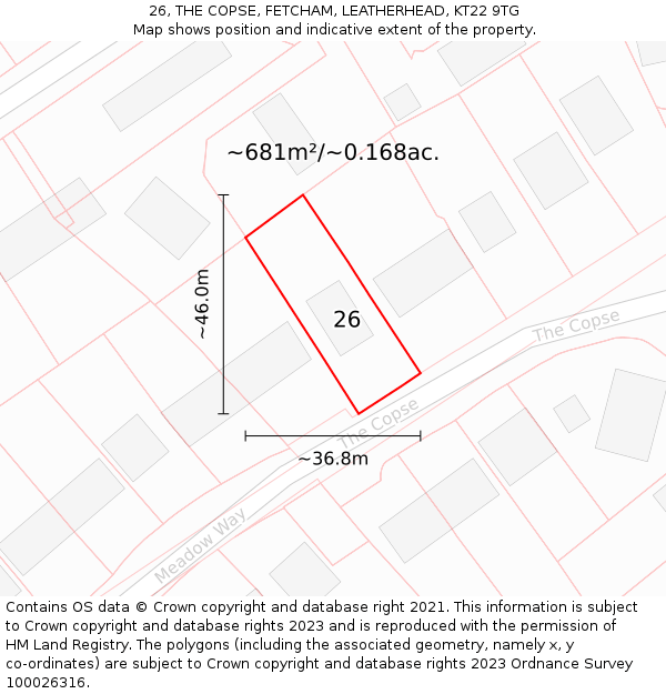 26, THE COPSE, FETCHAM, LEATHERHEAD, KT22 9TG: Plot and title map