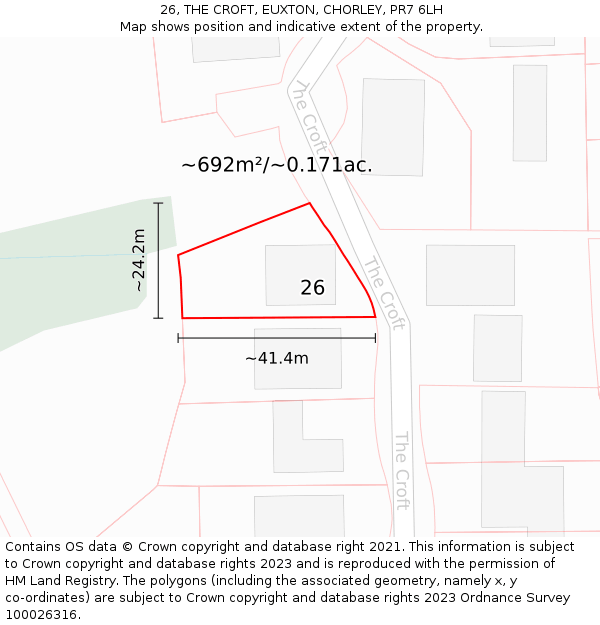 26, THE CROFT, EUXTON, CHORLEY, PR7 6LH: Plot and title map