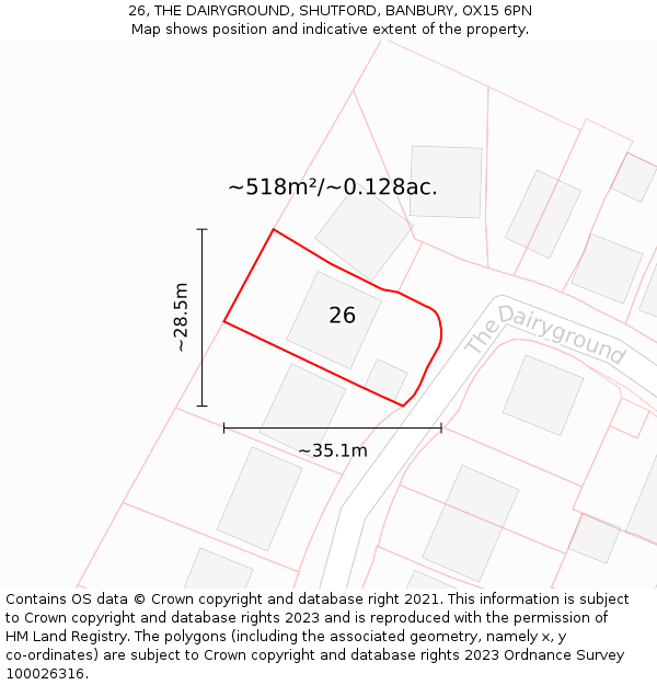 26, THE DAIRYGROUND, SHUTFORD, BANBURY, OX15 6PN: Plot and title map