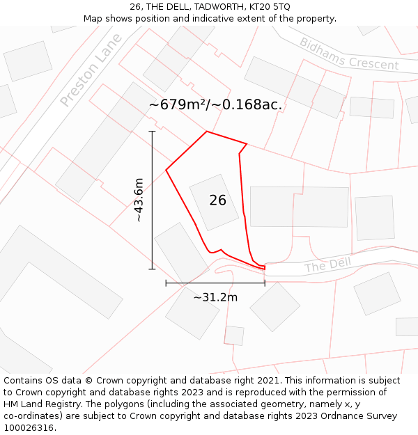 26, THE DELL, TADWORTH, KT20 5TQ: Plot and title map