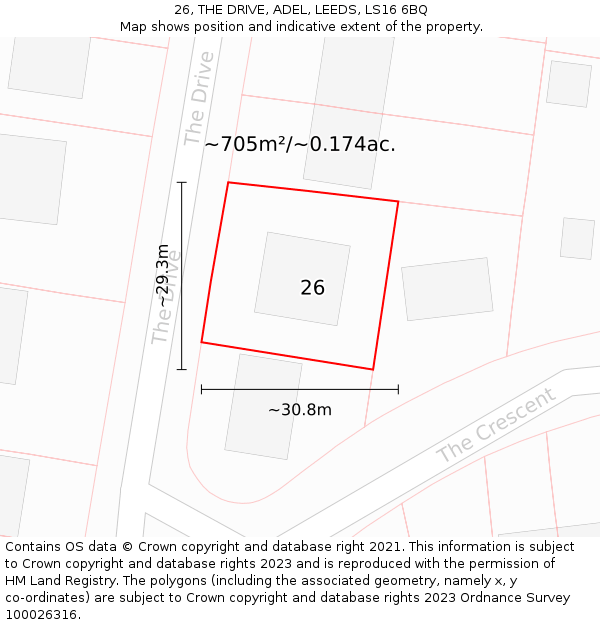 26, THE DRIVE, ADEL, LEEDS, LS16 6BQ: Plot and title map