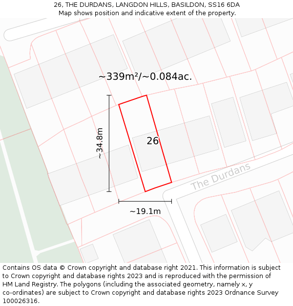 26, THE DURDANS, LANGDON HILLS, BASILDON, SS16 6DA: Plot and title map