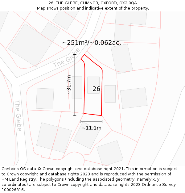 26, THE GLEBE, CUMNOR, OXFORD, OX2 9QA: Plot and title map