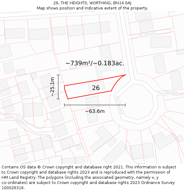 26, THE HEIGHTS, WORTHING, BN14 0AJ: Plot and title map